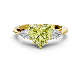 Yellow gold Three-Stone Fancy Yellow Heart Cut Brilliant Diamond Solitaire Ring with Tapered Band and Four-Prong Setting_6