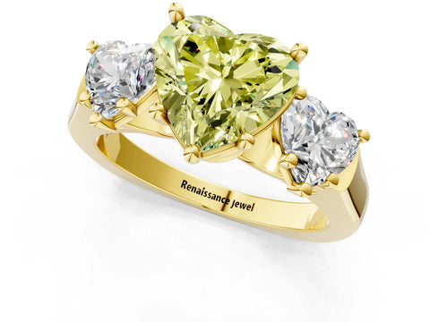 Yellow gold Three-Stone Fancy Yellow Heart Cut Brilliant Diamond Trellis Ring with Comfort Fit Band_1