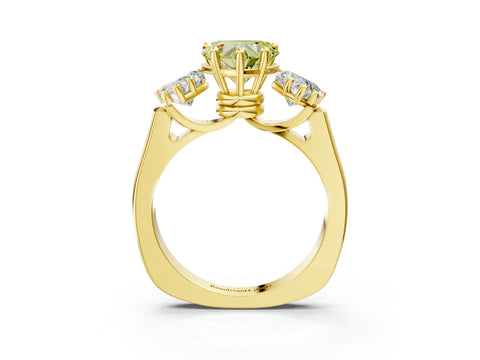 Yellow gold Three-Stone Fancy Yellow Heart Cut Brilliant Diamond Trellis Ring with Comfort Fit Band_3