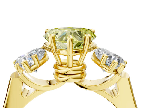 Yellow gold Three-Stone Fancy Yellow Heart Cut Brilliant Diamond Trellis Ring with Comfort Fit Band_4