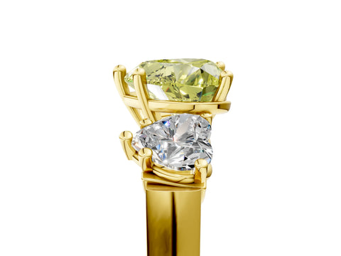 Yellow gold Three-Stone Fancy Yellow Heart Cut Brilliant Diamond Trellis Ring with Comfort Fit Band_5