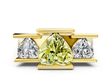Yellow gold Three Stone Fancy Yellow Heart Cut Cut Channel Set Diamond Ring
