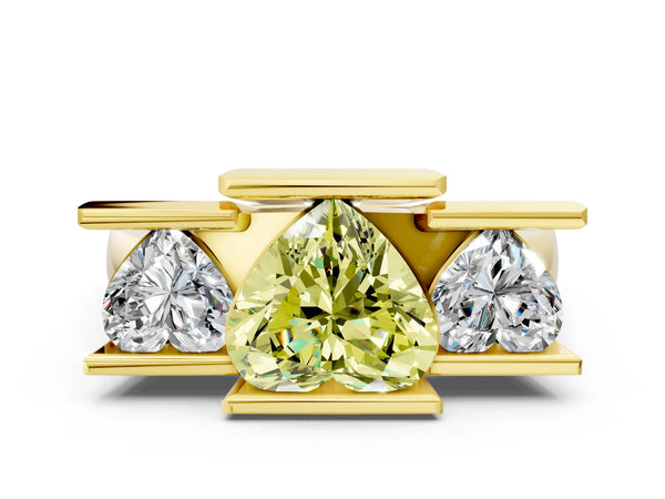 Yellow gold Three Stone Fancy Yellow Heart Cut Cut Channel Set Diamond Ring