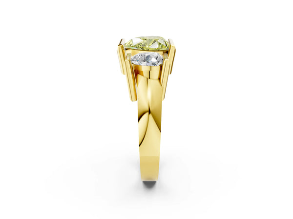 Yellow gold Three Stone Fancy Yellow Heart Cut Cut Channel Set Diamond Ring