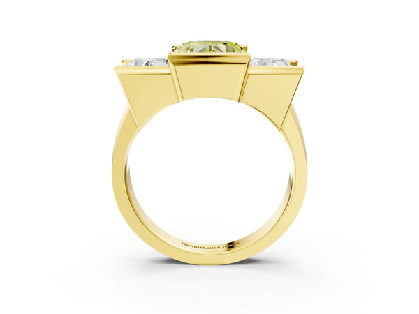 Yellow gold Three Stone Fancy Yellow Heart Cut Cut Channel Set Diamond Ring