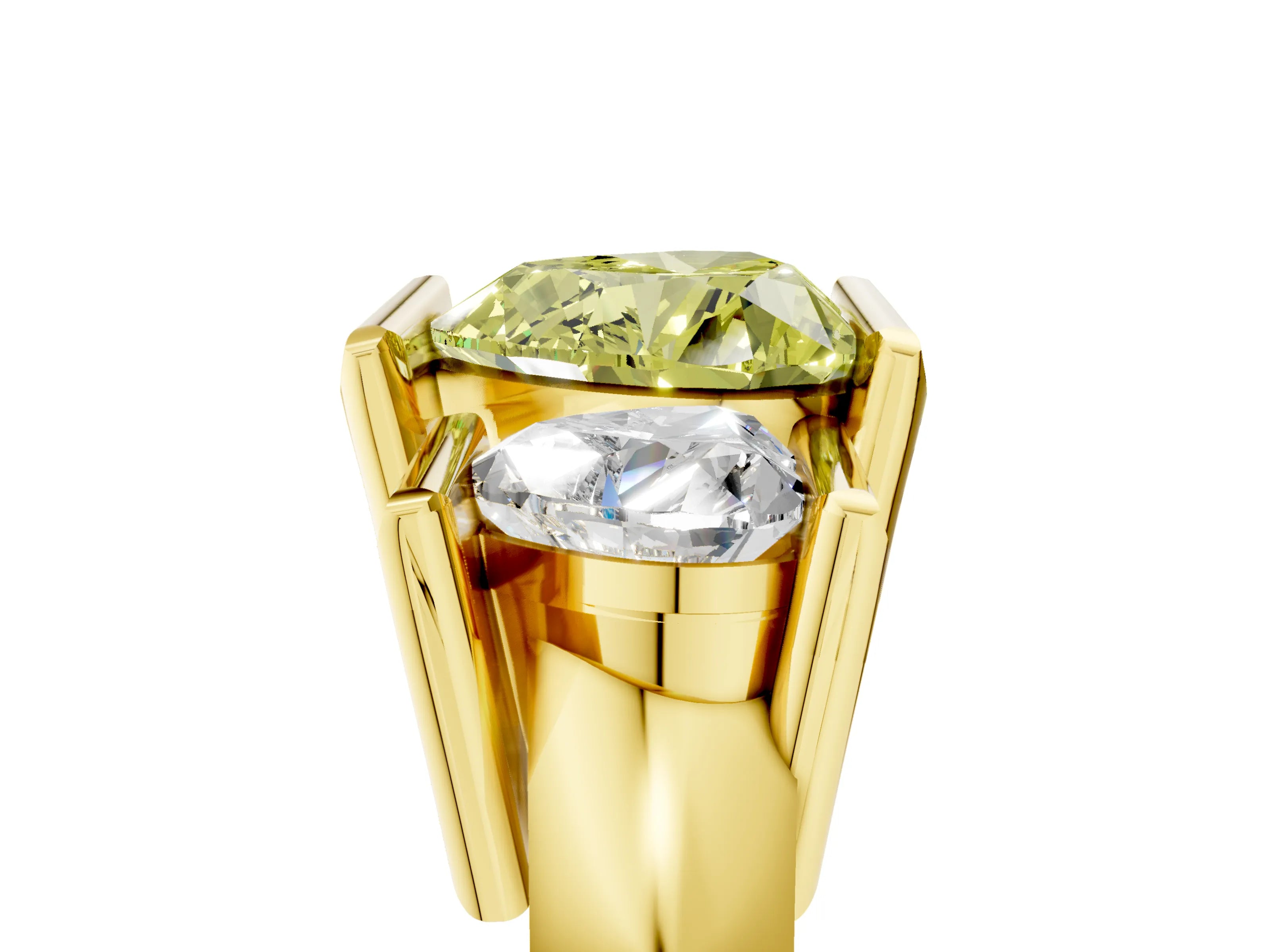 Yellow gold Three Stone Fancy Yellow Heart Cut Cut Channel Set Diamond Ring_5