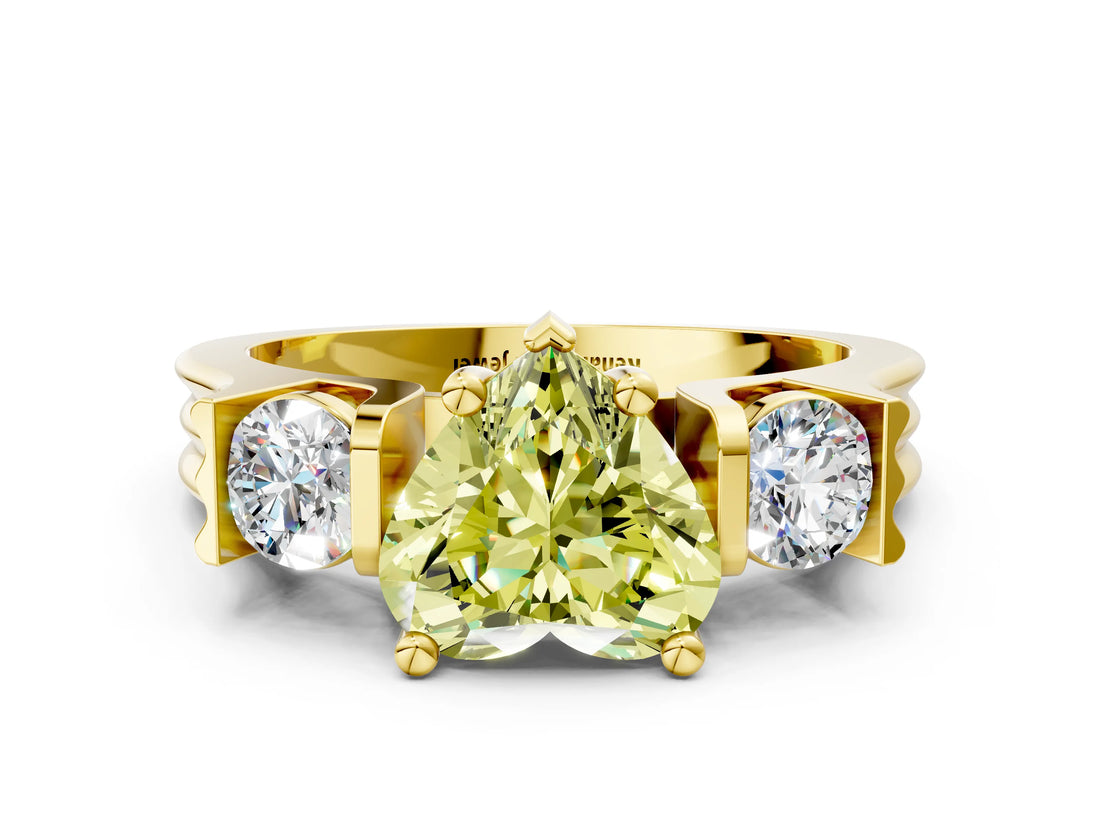 Yellow gold Three-Stone Fancy Yellow Heart Cut Cut Classic Band Prong Setting Ring