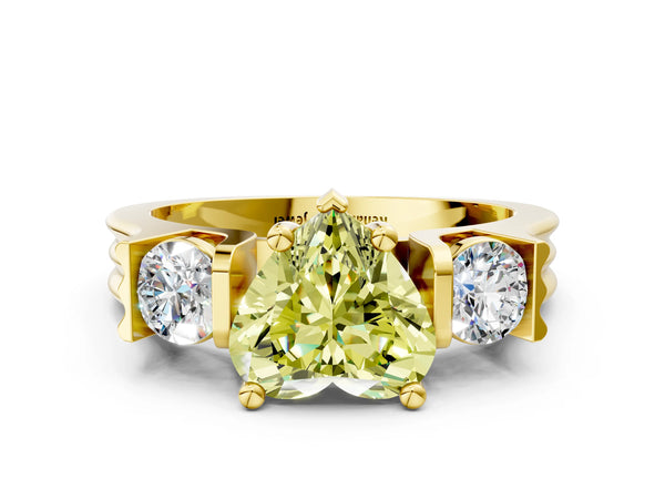 Yellow gold Three-Stone Fancy Yellow Heart Cut Classic Band Prong Setting Ring