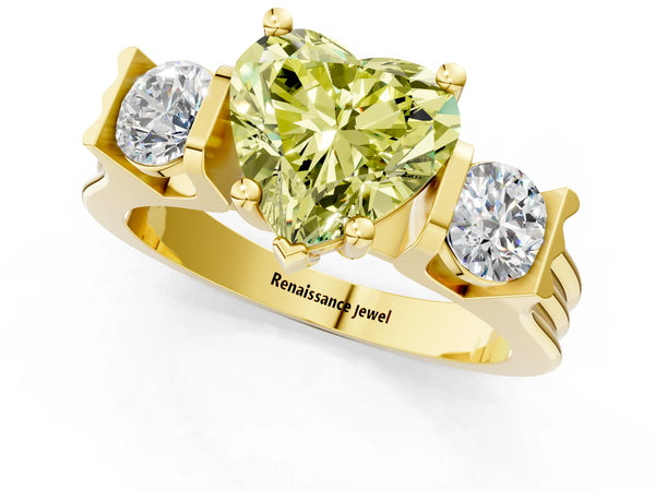 Yellow gold Three-Stone Fancy Yellow Heart Cut Classic Band Prong Setting Ring