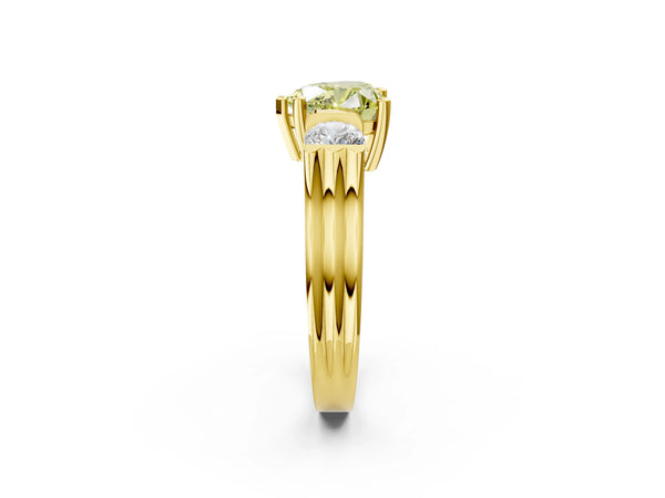 Yellow gold Three-Stone Fancy Yellow Heart Cut Classic Band Prong Setting Ring