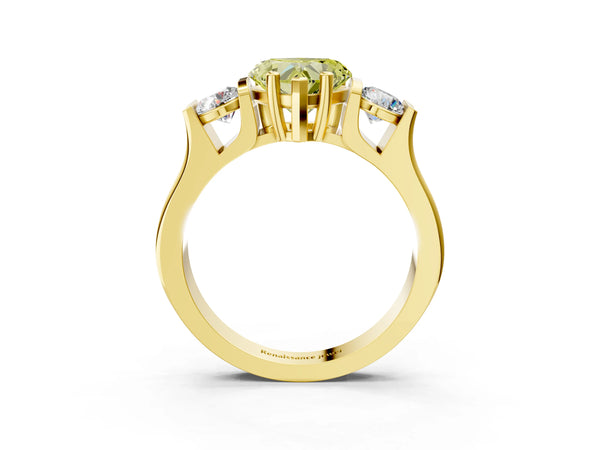 Yellow gold Three-Stone Fancy Yellow Heart Cut Classic Band Prong Setting Ring