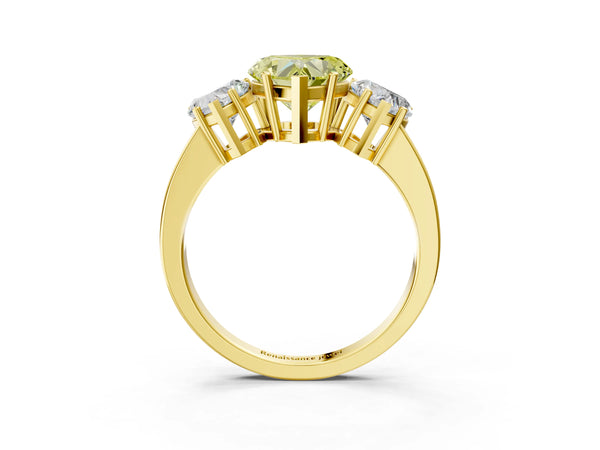Yellow gold Three-Stone Fancy Yellow Heart Cut Cut Diamond Engagement Ring with Flat Band and Four-Prong Setting