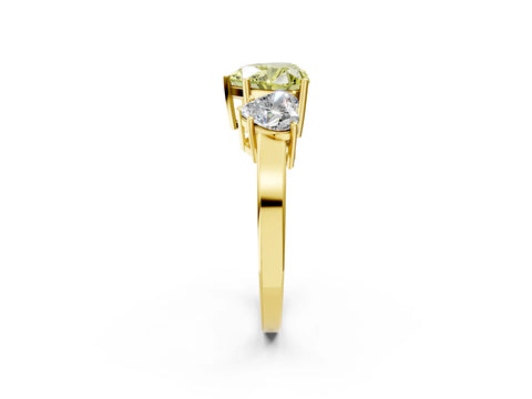 Yellow gold Three-Stone Fancy Yellow Heart Cut Cut Diamond Engagement Ring with Flat Band and Four-Prong Setting_2