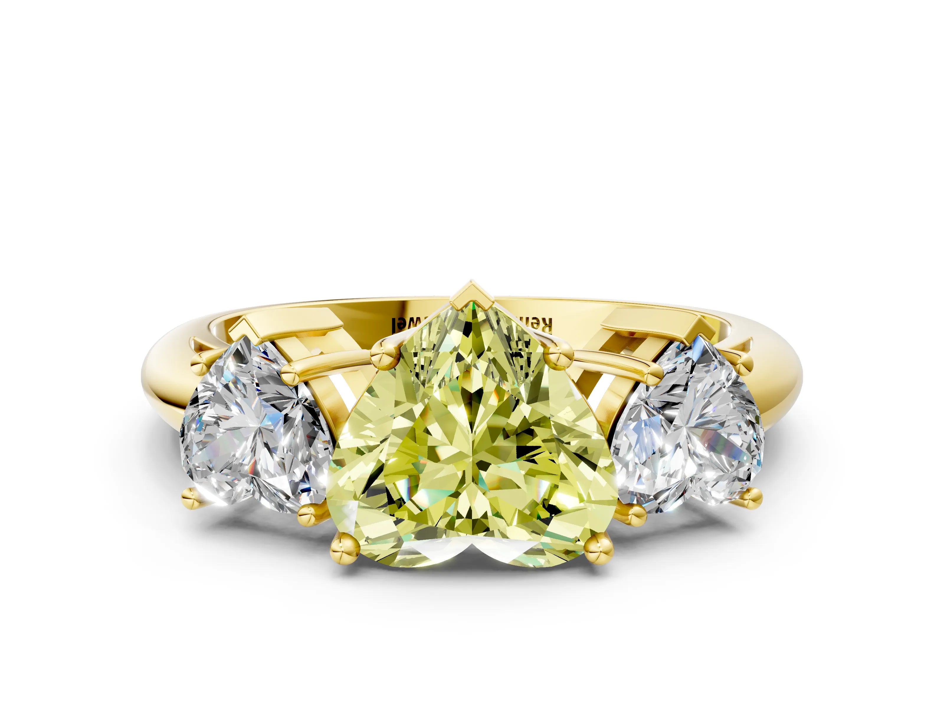 Yellow gold Three-Stone Fancy Yellow Heart Cut Cut Diamond Engagement Ring with Prong Setting on a White Gold Band_24