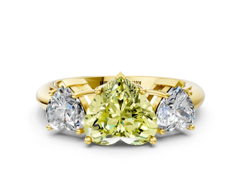Yellow gold Three-Stone Fancy Yellow Heart Cut Cut Diamond Engagement Ring with Prong Setting on a White Gold Band_24