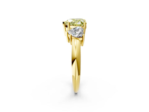 Yellow gold Three-Stone Fancy Yellow Heart Cut Cut Diamond Engagement Ring with Prong Setting on a White Gold Band_26