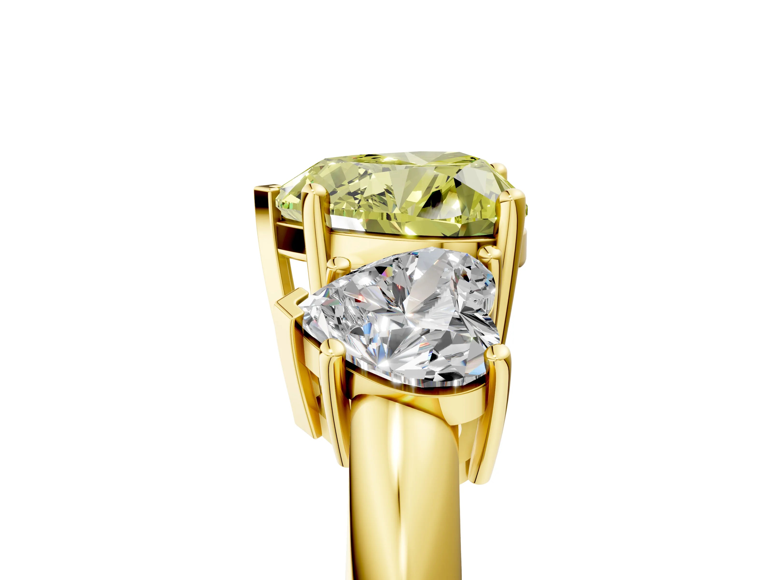 Yellow gold Three-Stone Fancy Yellow Heart Cut Cut Diamond Engagement Ring with Prong Setting on a White Gold Band_29