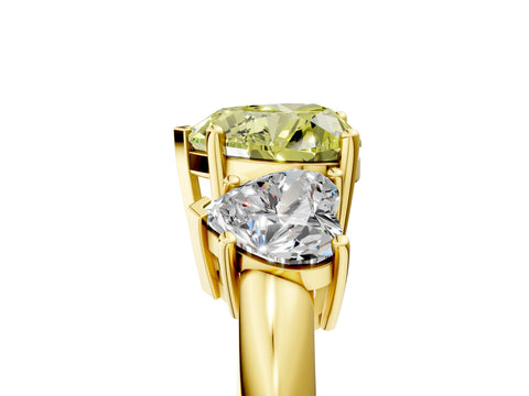 Yellow gold Three-Stone Fancy Yellow Heart Cut Cut Diamond Engagement Ring with Prong Setting on a White Gold Band_29