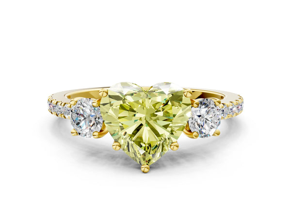 Yellow gold Three-Stone Fancy Yellow Heart Cut Cut Diamond Pavé Band with Prong Setting