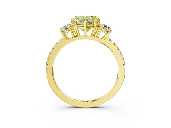 Yellow gold Three-Stone Fancy Yellow Heart Cut Cut Diamond Pavé Band with Prong Setting