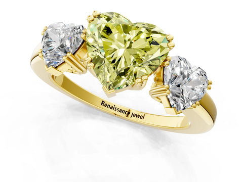 Yellow gold Three-Stone Fancy Yellow Heart Cut Cut Diamond Ring with Channel Set Band and Four-Prong Setting_1