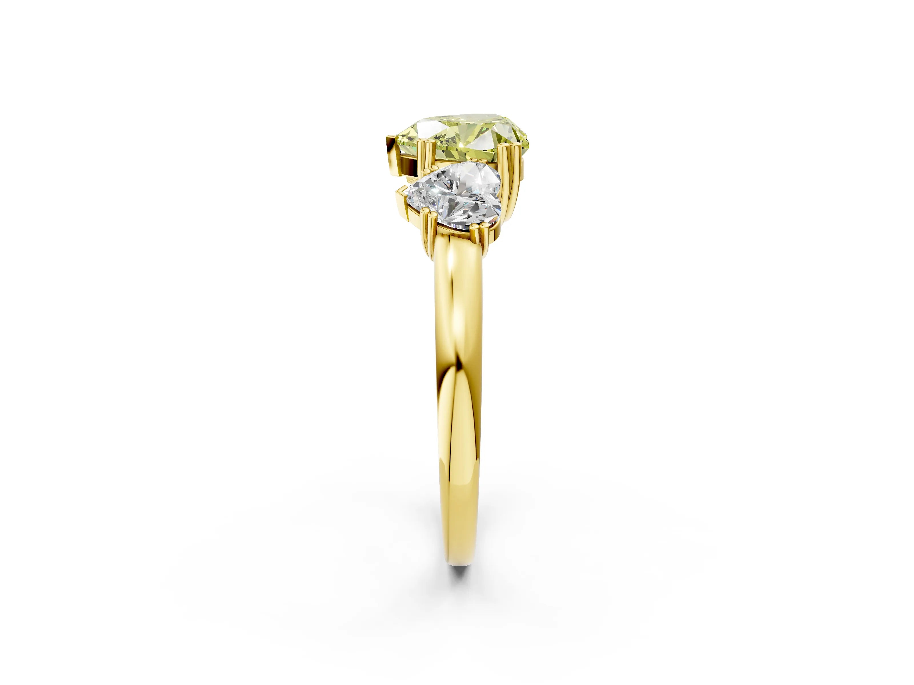 Yellow gold Three-Stone Fancy Yellow Heart Cut Cut Diamond Ring with Channel Set Band and Four-Prong Setting_2