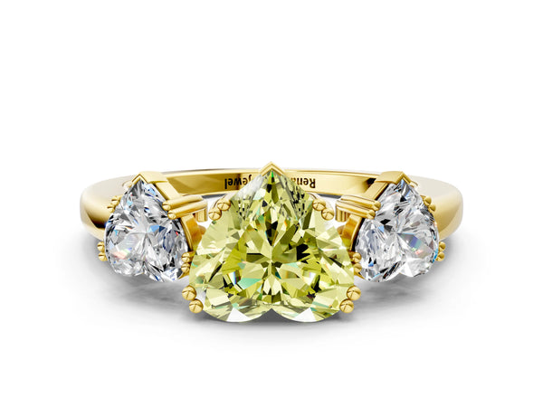 Yellow gold Three-Stone Fancy Yellow Heart Cut Cut Diamond Ring with Channel Set Band and Four-Prong Setting