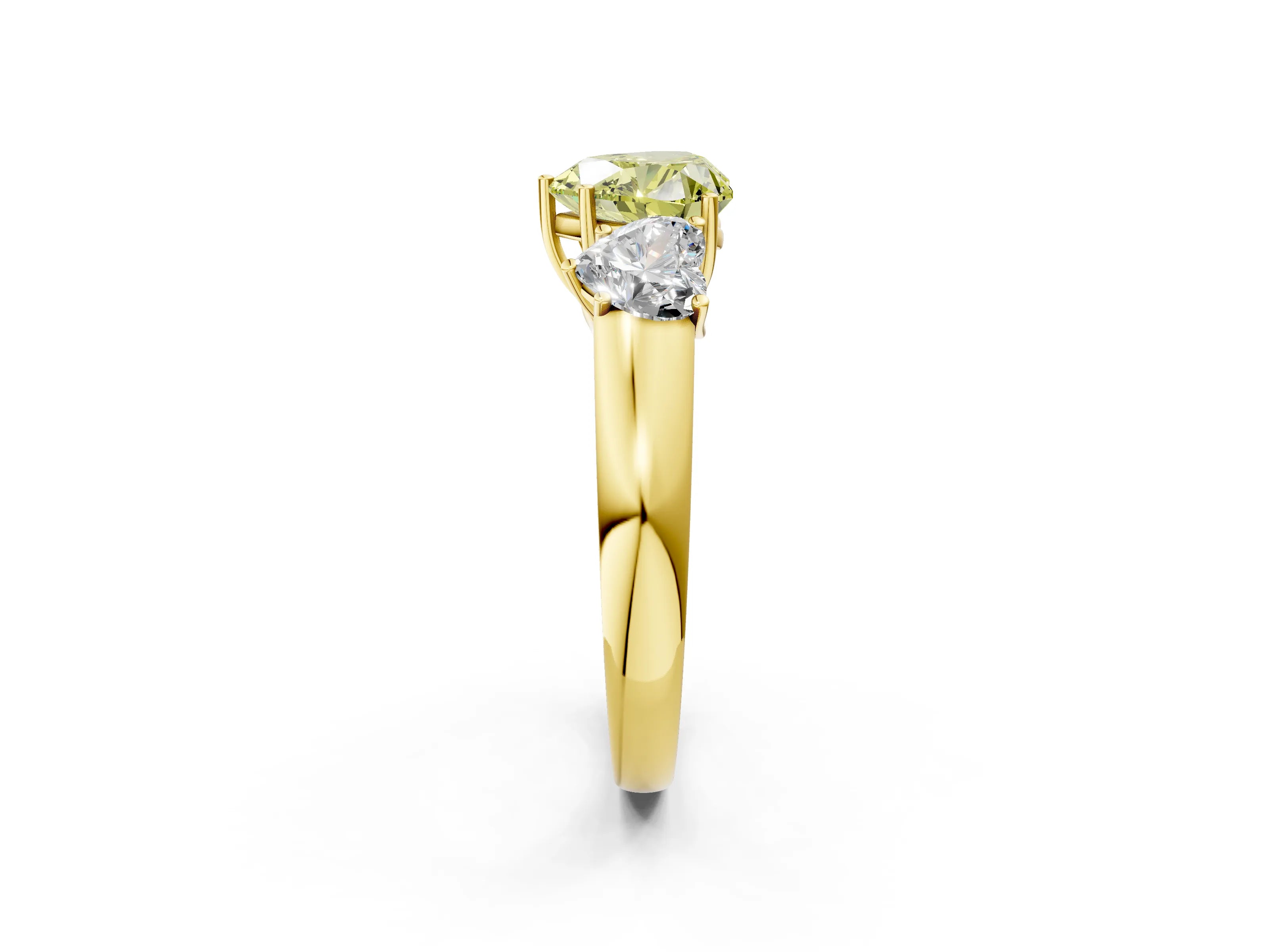 Yellow gold Three-Stone Fancy Yellow Heart Cut Cut Diamond Ring with Prong Setting and Classic Band_2
