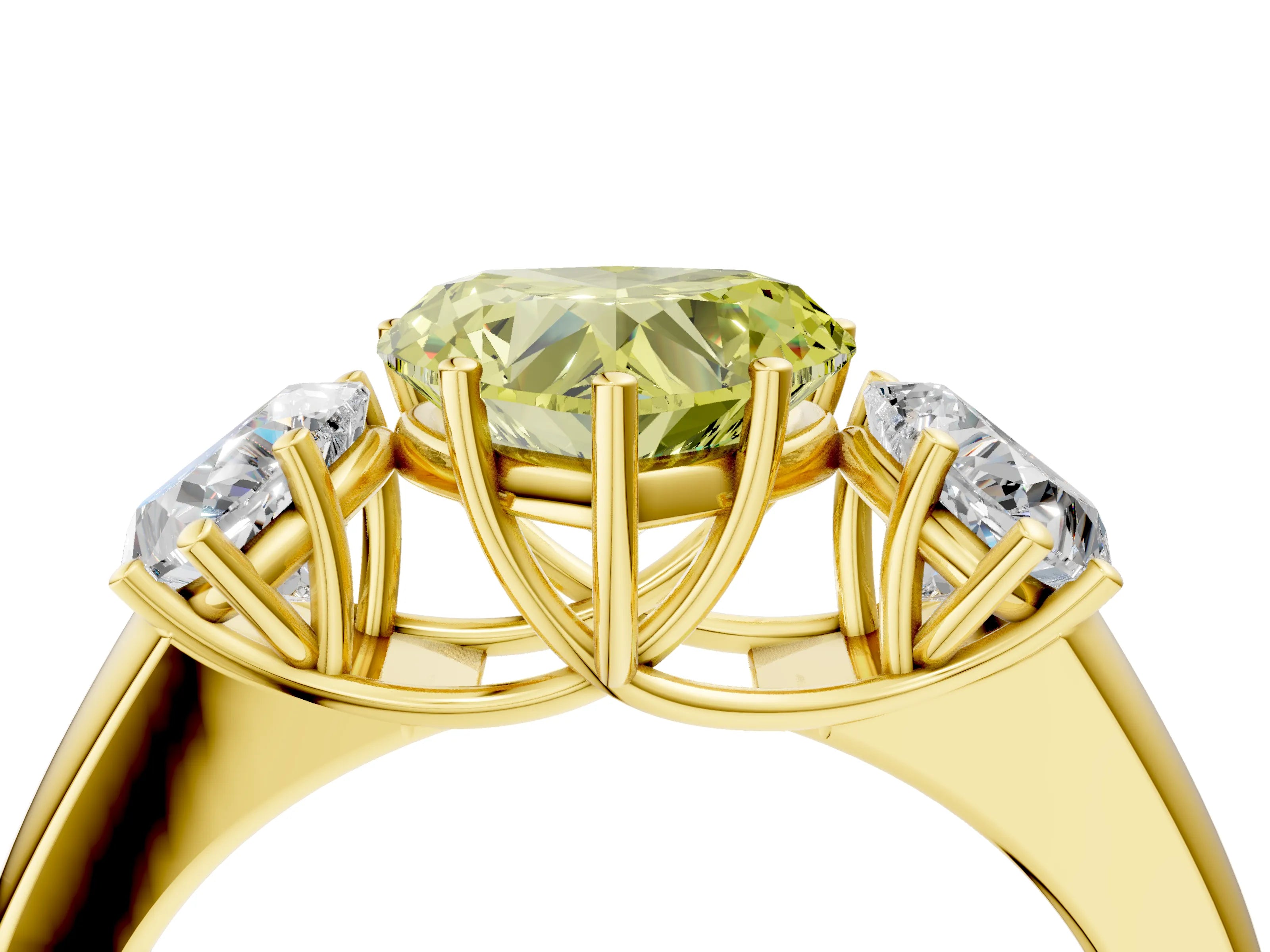 Yellow gold Three-Stone Fancy Yellow Heart Cut Cut Diamond Ring with Prong Setting and Classic Band_4