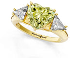 Yellow gold Three-Stone Fancy Yellow Heart Cut Cut Diamond Ring with Trillion Side Stones and Four-Prong Setting_4