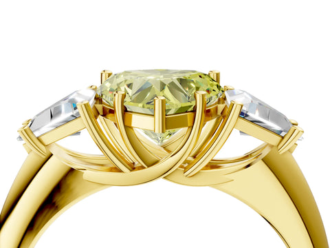 Yellow gold Three-Stone Fancy Yellow Heart Cut Cut Diamond Ring with Trillion Side Stones and Four-Prong Setting_7