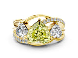 Yellow gold Three-Stone Fancy Yellow Heart Cut Cut Diamond Split Shank Prong Set Ring