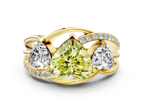 Yellow gold Three-Stone Fancy Yellow Heart Cut Cut Diamond Split Shank Prong Set Ring