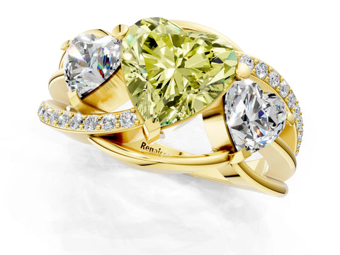 Yellow gold Three-Stone Fancy Yellow Heart Cut Cut Diamond Split Shank Prong Set Ring_1