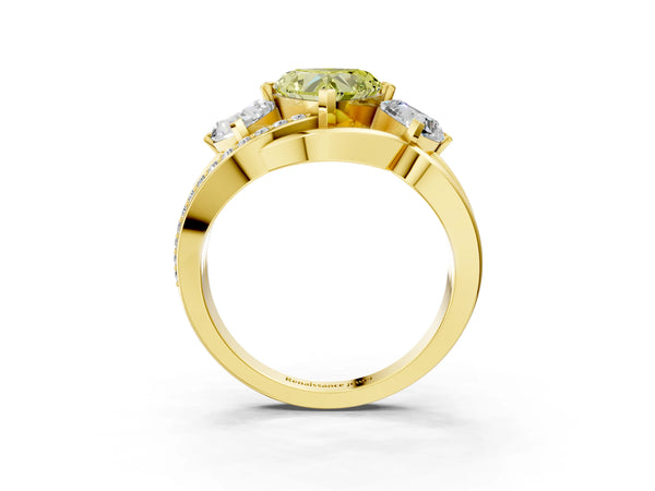 Yellow gold Three-Stone Fancy Yellow Heart Cut Cut Diamond Split Shank Prong Set Ring