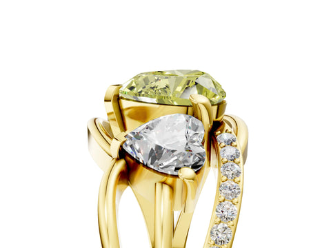 Yellow gold Three-Stone Fancy Yellow Heart Cut Cut Diamond Split Shank Prong Set Ring_5