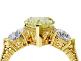 Yellow gold Three-Stone Fancy Yellow Heart Cut Cut Milgrain Band Prong Setting Ring_10
