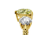 Yellow gold Three-Stone Fancy Yellow Heart Cut Cut Milgrain Band Prong Setting Ring_11