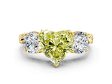 Yellow gold Three-Stone Fancy Yellow Heart Cut Cut Milgrain Band Prong Setting Ring_6