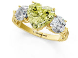 Yellow gold Three-Stone Fancy Yellow Heart Cut Cut Milgrain Band Prong Setting Ring_7