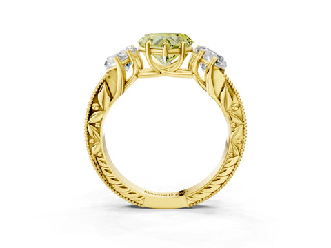 Yellow gold Three-Stone Fancy Yellow Heart Cut Cut Milgrain Pavé Engagement Ring_15