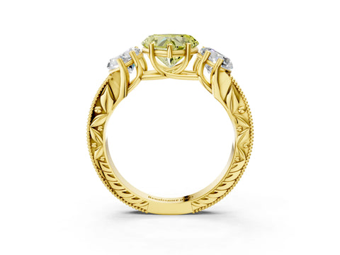Yellow gold Three-Stone Fancy Yellow Heart Cut Cut Milgrain Pavé Engagement Ring_3