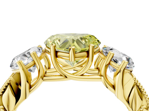 Yellow gold Three-Stone Fancy Yellow Heart Cut Cut Milgrain Pavé Engagement Ring_4