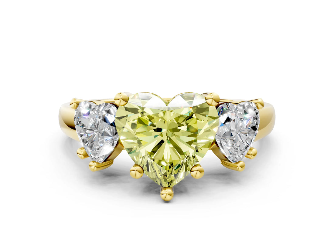 Yellow gold Three-Stone Fancy Yellow Heart Cut Cut Solitaire Ring with Classic Prong Setting