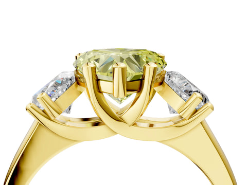 Yellow gold Three-Stone Fancy Yellow Heart Cut Cut Solitaire Ring with Classic Prong Setting_4