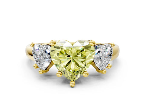 Yellow gold Three-Stone Fancy Yellow Heart Cut Cut Solitaire Ring with Classic Prong Setting