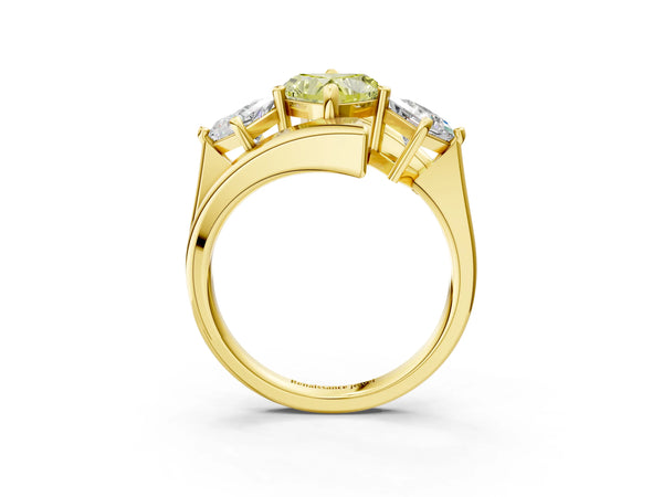 Yellow gold Three-Stone Fancy Yellow Heart Cut Cut Tension Band Ring with Four-Prong Setting