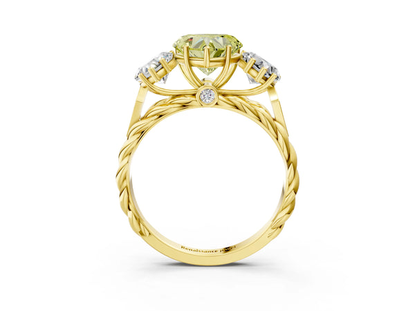 Yellow gold Three-Stone Fancy Yellow Heart Cut Diamond Braided Band Ring with Four-Prong Setting
