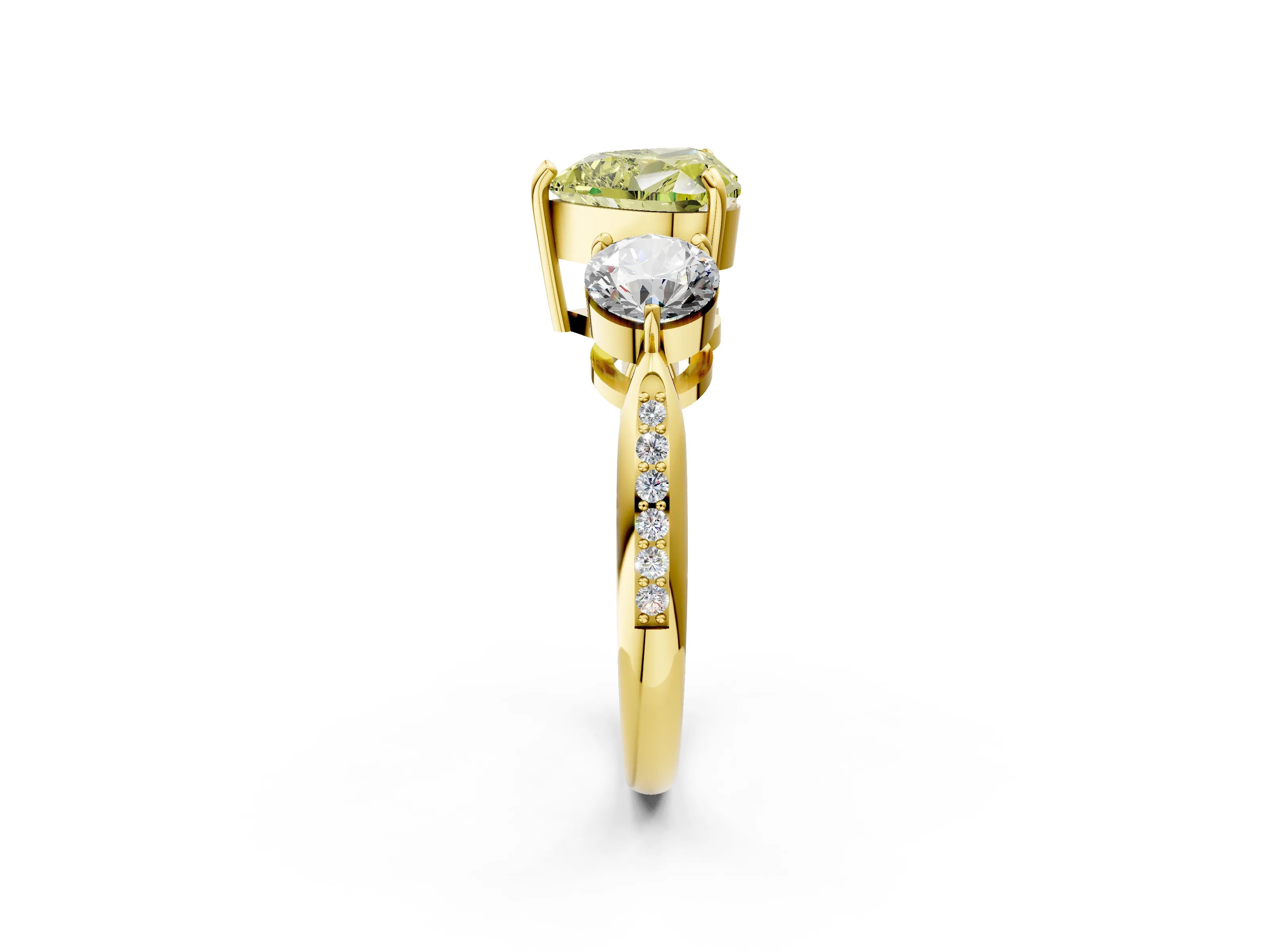 Yellow gold Three-Stone Fancy Yellow Heart Cut Diamond Channel Set Engagement Ring with Prong Setting_14