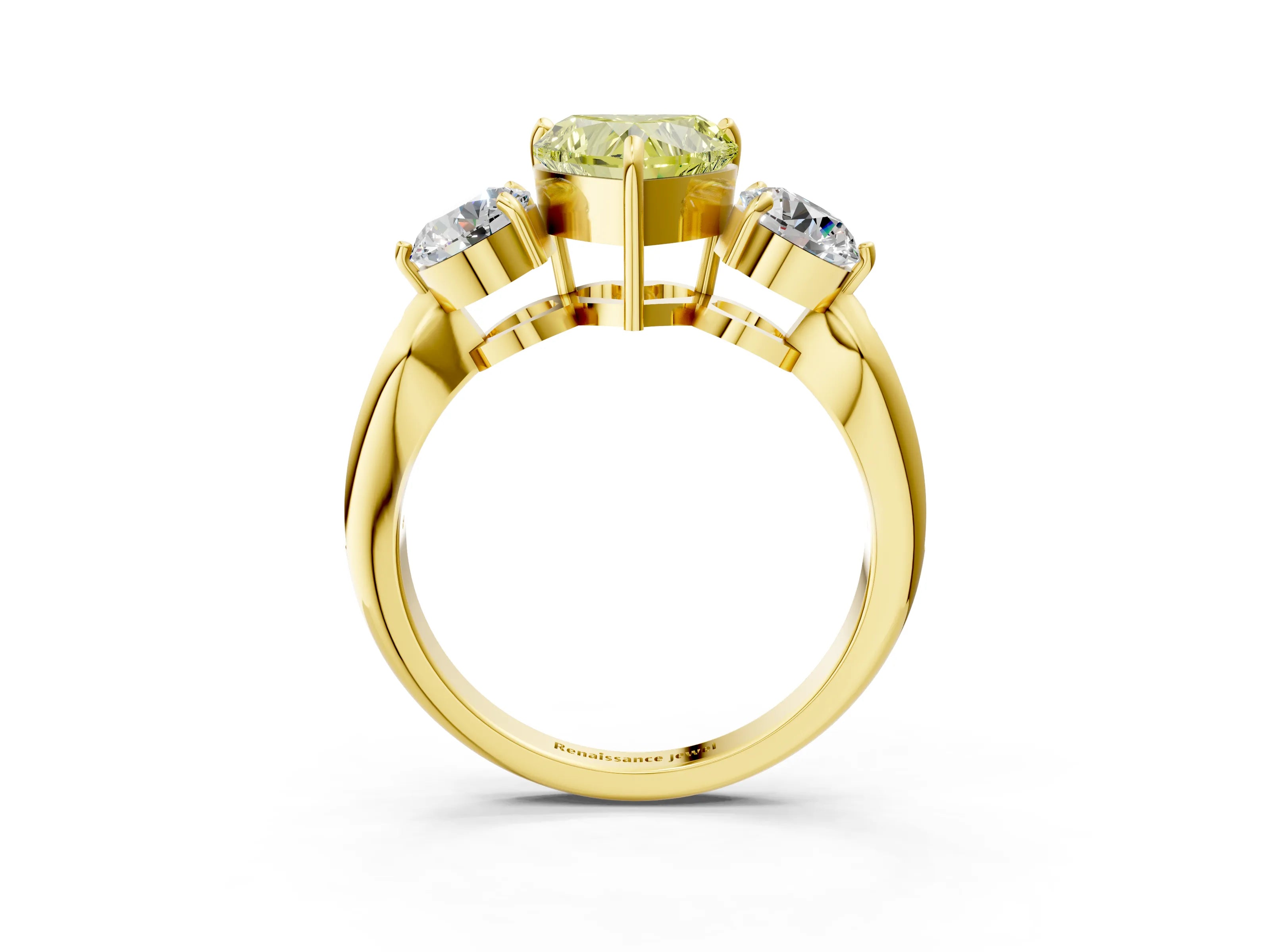 Yellow gold Three-Stone Fancy Yellow Heart Cut Diamond Channel Set Engagement Ring with Prong Setting_15